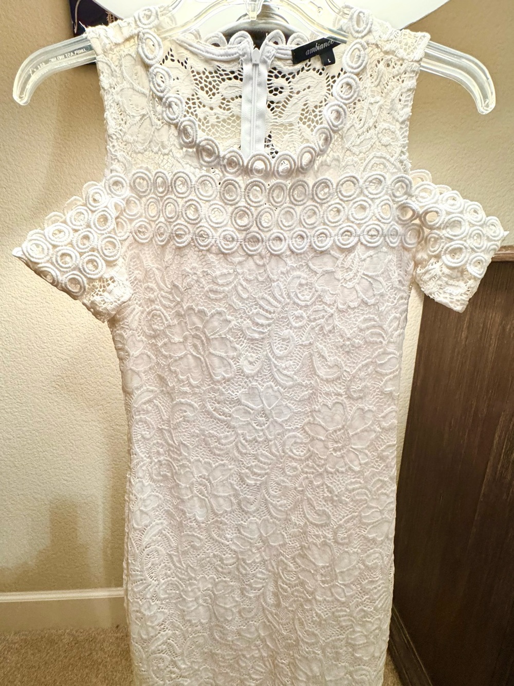 Ambiance White Lace Cold-Shoulder Sheath Dress